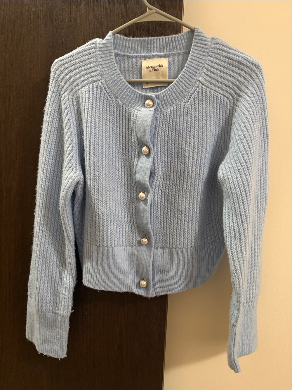 Abercrombie & Fitch Light Blue Cropped Pearl Button Cardigan